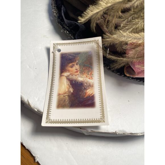 Vtg Hopeless Romantic Hunter Green Velvet & Roses Hat Made In USA Handfinished - Picture 13 of 14